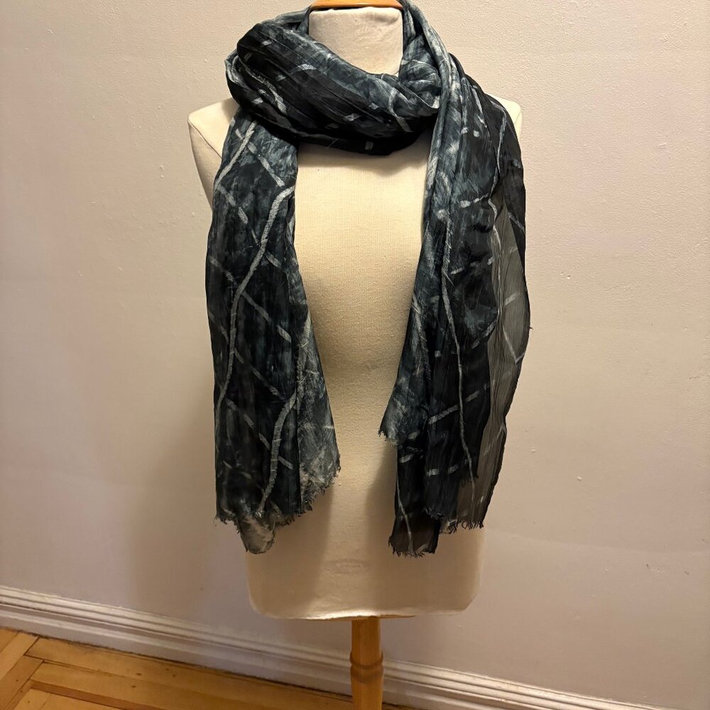 Lua Watercolor Silk Scarf Shibori tie-dye in dark indigo